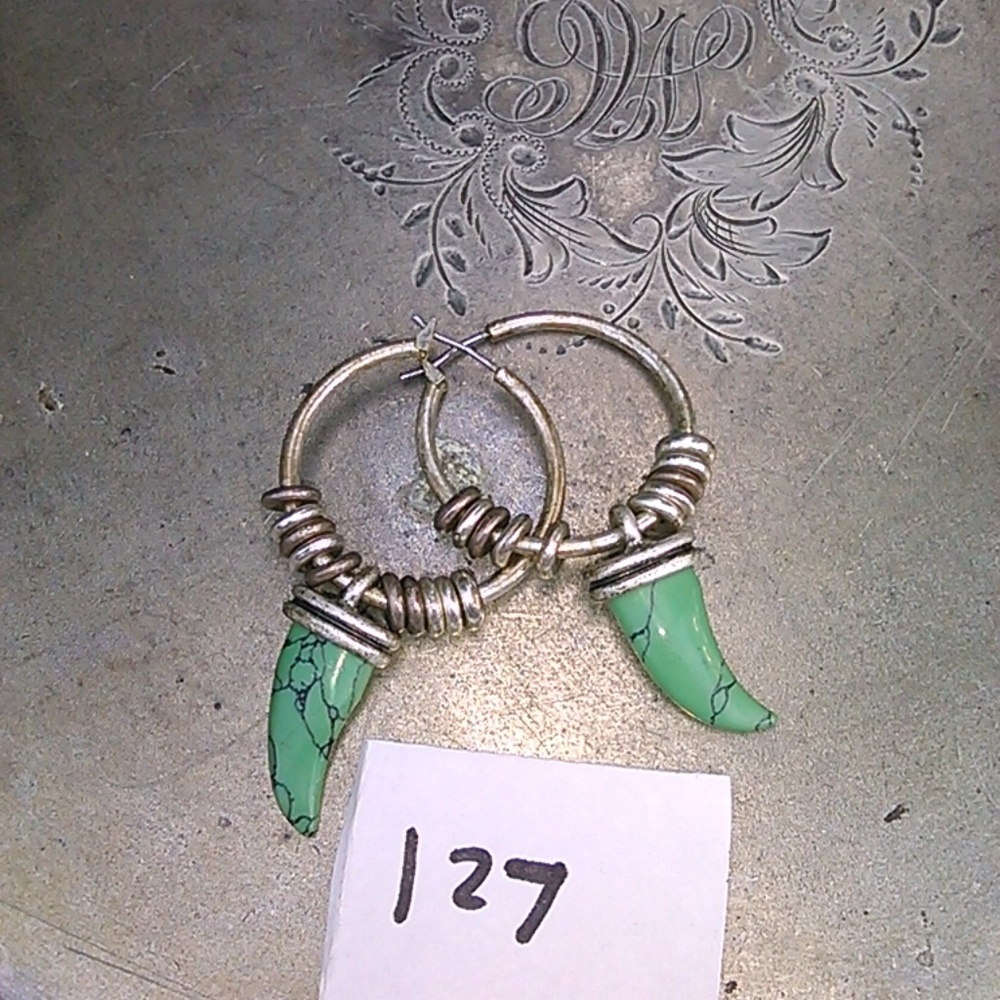 green and silver earrings
